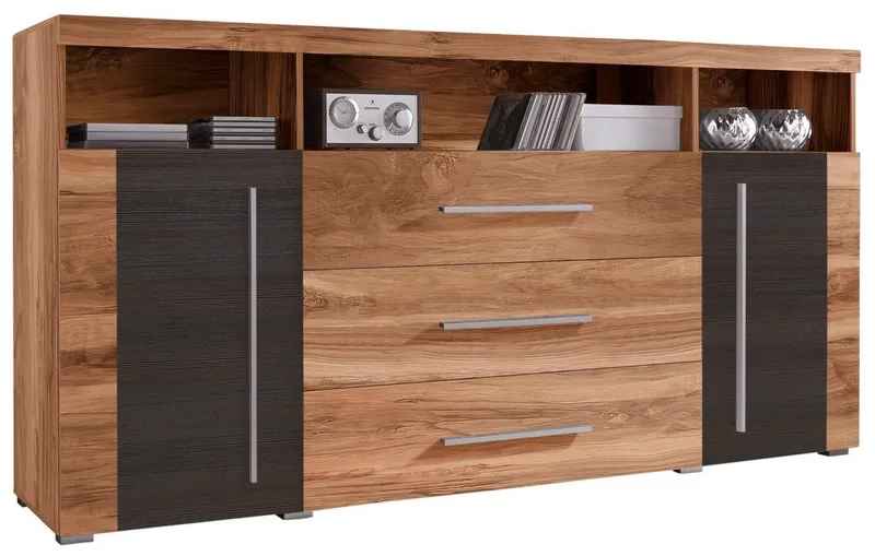 OTTO home Sideboard Roger,Breite 182cm, stilvolle Schrank, 2 Holztüren 3 Schubladen, Kommode mit viel Stauraum, Einlegeböden verstellbar, Braun, – Produktbild 2 von 5
