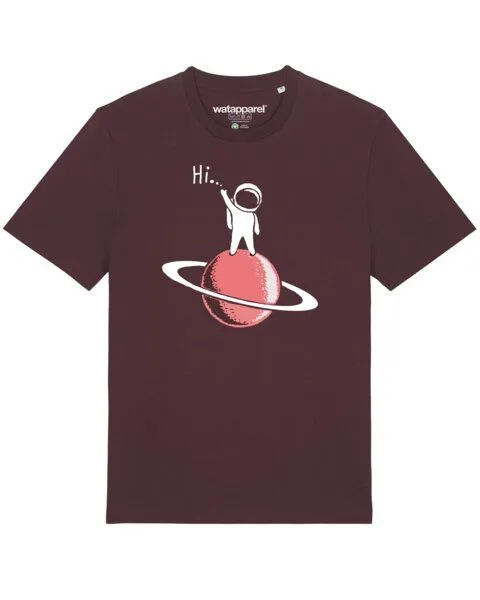 watapparel watapparel T-Shirt Unisex Astronaut says Hi, Red brown, – Produktbild 1 von 3