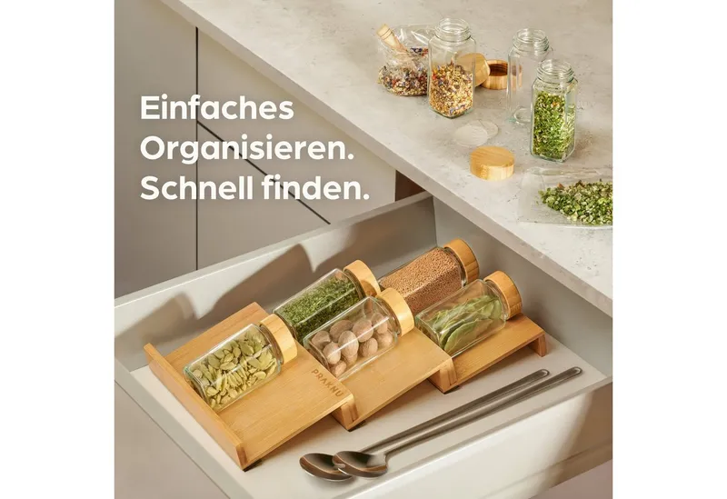 Praknu Schubladeneinsatz Gewürzregal für Schublade aus FSC - zertifiziertem Holz - Für 12, Beige, – Produktbild 2 von 5