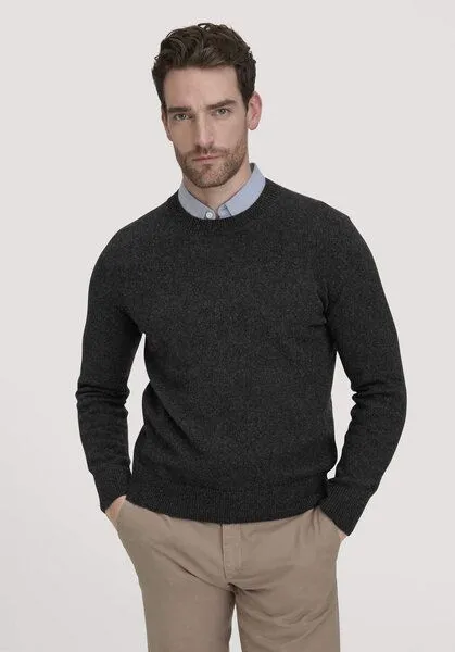 hessnatur hessnatur Strick Pullover Regular aus Bio-Merinowolle mit Bio-Baumwolle, Anthrazit, – Produktbild 1 von 4
