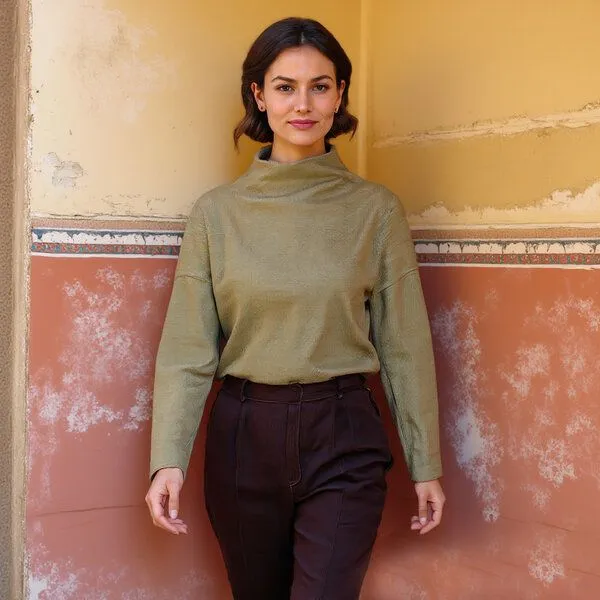 ManduTrap ManduTrap Nachhaltiger Damen-Pullover „Dori“ – Bio-Baumwolle & Stehkragen – Olive – Produktbild 3 von 7