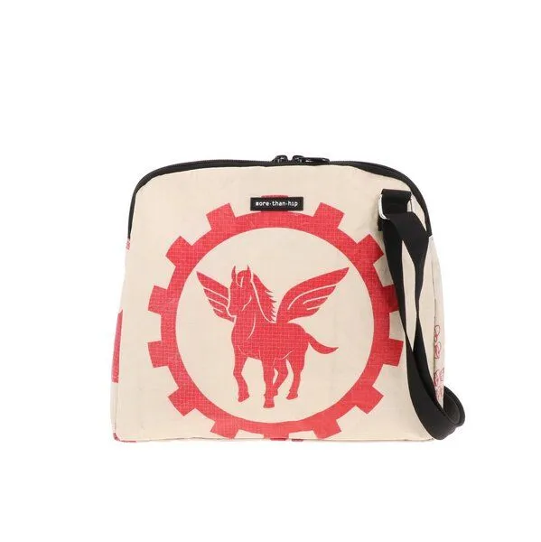 MoreThanHip MoreThanHip Schultertasche aus Zement- oder Tierfuttersäcken - Stylische Damentasche mit Charakter - Amara, Creme/rot - pegasus, – Produktbild 2 von 4