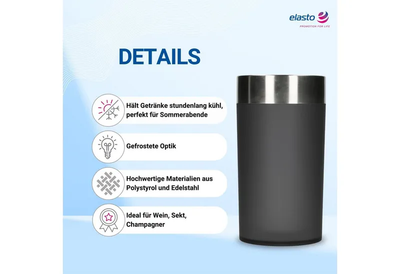 elasto elasto Flaschenkühler "Ono" mit Edelstahlrand, Schwarz, – Produktbild 1 von 7