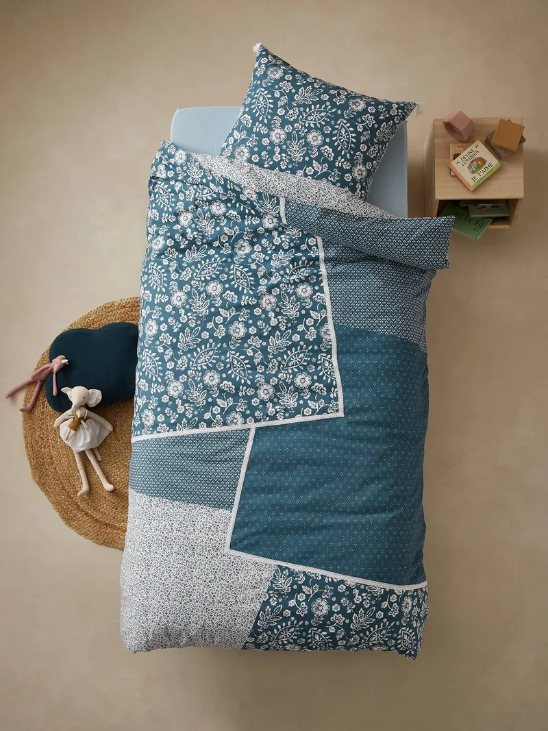 Vertbaudet Kinder Bettwäsche-Set PATCHWORK, Marine/wollweiß, – Produktbild 1 von 4