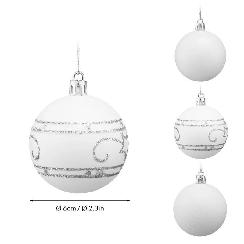 Casaria® Weihnachtskugeln Weiß 48 tlg in matt glänzend & glitzernd, Weiß, – Produktbild 2 von 2