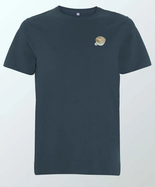 Coffee Fashion Coffee Fashion Flat White | Besticktes Organic Bio Baumwoll T-Shirt, Matt blau, – Produktbild 1 von 4