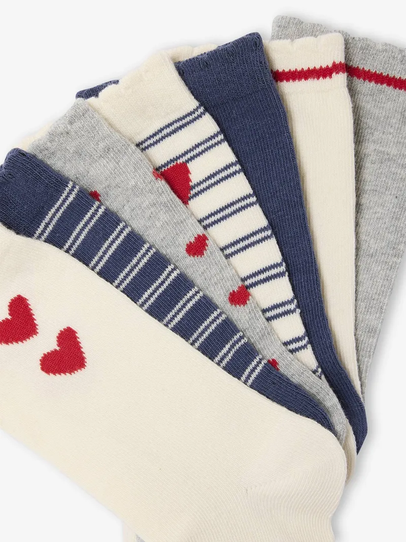 Vertbaudet 7er-Pack Socken mit Herzmotiven, Wollweiß, – Produktbild 2 von 2