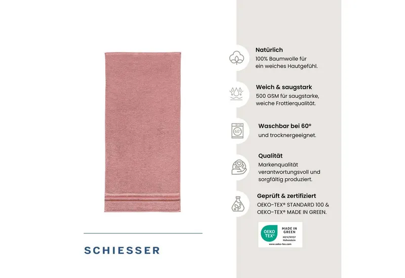 Schiesser Schiesser Handtücher Skyline Color aus 100 % Baumwolle mit eleganter Streifenbordüre, Frottier (Set, 4-St), OEKO-TEX® MADE IN GREEN, Rosa, – Produktbild 2 von 5