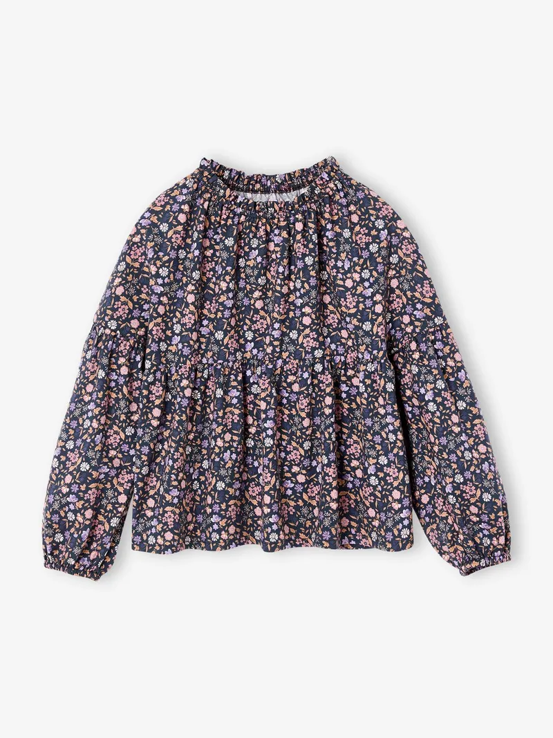 Vertbaudet Vertbaudet Bluse mit gesmokten Ausschnitt Mädchen, Anthrazit, – Produktbild 1 von 4