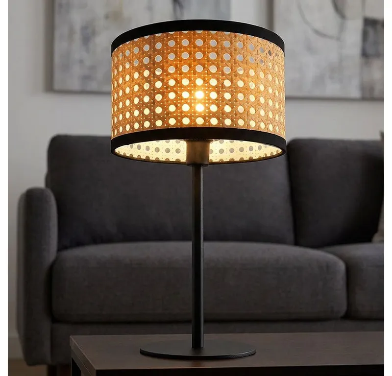 GLOBO LIGHTING Tischleuchte, Leuchtmittel nicht inklusive, Tischlampe Schreibtischleuchte Metall schwarz Bambus-Optik E14 D 23 cm, Schwarz, – Produktbild 1 von 5
