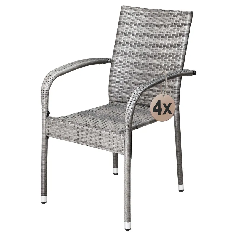 Casaria® Polyrattan Stapelstuhl Comfort 4er-Set Grau – Produktbild 2 von 2