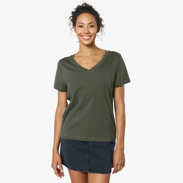 YTWOO YTWOO Damen V-Neck T-Shirt, Khaki, – Produktbild 1 von 3