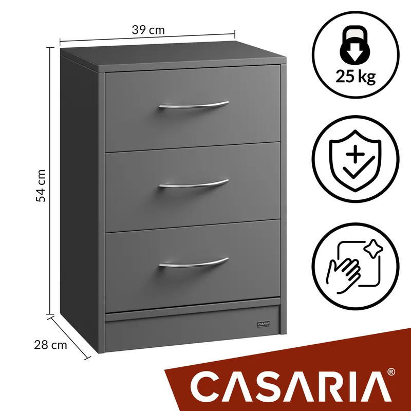 Casaria® Nachttisch Eloise Anthrazit 54x39x28cm, Anthrazit, – Produktbild 2 von 2