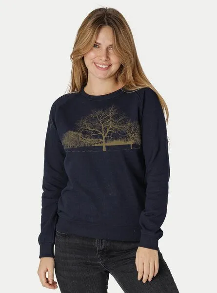 Peaces.bio - handbedruckte Biomode Peaces.bio - handbedruckte Biomode Damen Sweatshirt Landscape, Navy, – Produktbild 2 von 2