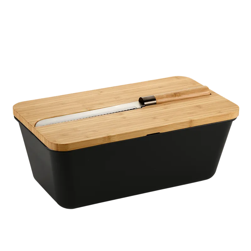Kesper Brotbox mit Bambus-Schneidebrett und Messer, Schwarz | braun, – Produktbild 5 von 5