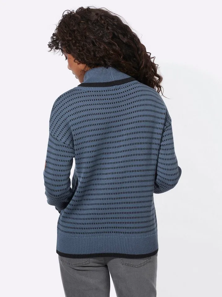 Witt Witt Strickpullover Rollkragen-Pullover Langarm Strukturstrick, Blau|schwarz, – Produktbild 2 von 5