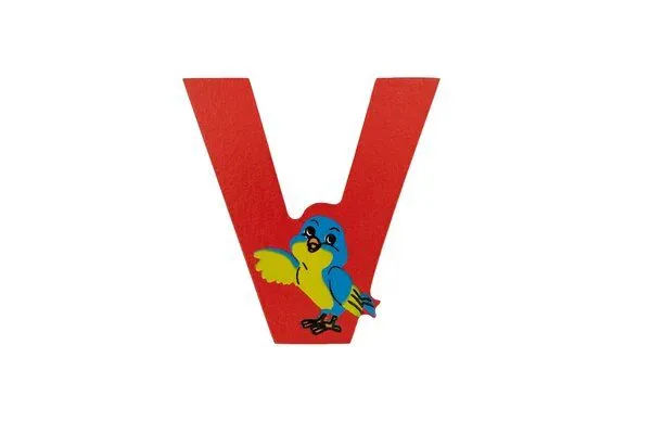 El Puente El Puente Holzbuchstabe V "Vogel" | Fair Trade & Handmade aus Sri Lanka, Rot, – Produktbild 1 von 1
