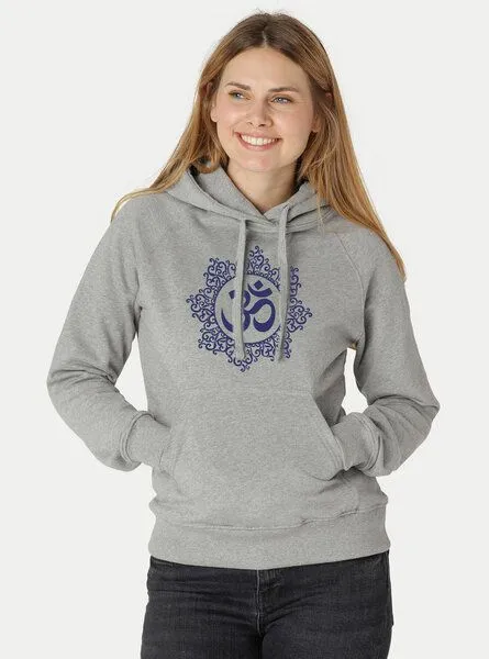 Peaces.bio - handbedruckte Biomode Peaces.bio - handbedruckte Biomode Bio-Damen-Kapuzensweater "Classic-Om", Grün, – Produktbild 3 von 3