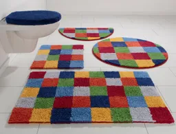 OTTO home Badematte Kira, Badvorleger, Badezimmer Teppich, Kästchen, Höhe 12 mm, beidseitig nutzbar, strapazierfähig, fußbodenheizungsgeeignet, Baumwolle (Bio-Baumwolle), rund, bunt, Badteppich, Badematten auch als 2 teiliges Set erhältlich – Produktbild 1 von 1