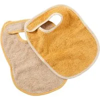 HANS NATUR Lätzchen mit Klettverschluss Bio Baumwolle 2er Set curry Maße 32 x 27 cm – Produktbild 1 von 1