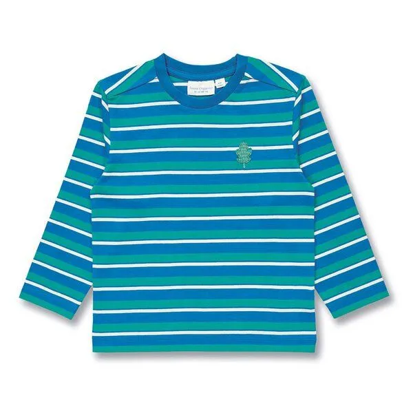 Sense Organics Sense Organics Kinder Langarmshirt, Modell LUKE, Petrolgrün geringelt mit baum, – Produktbild 1 von 4