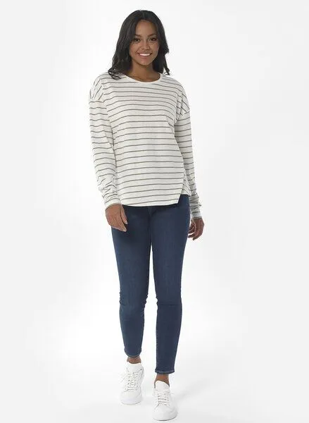ORGANICATION ORGANICATION Gestreiftes Longsleeve T-Shirt aus Bio-Baumwolle und Leinen, Weiß(off white), – Produktbild 1 von 4