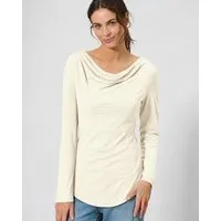 HempAge HempAge Damen Langarmshirt mit Wasserfallkragen Hanf/Biobaumwolle, Natur, – Produktbild 1 von 1