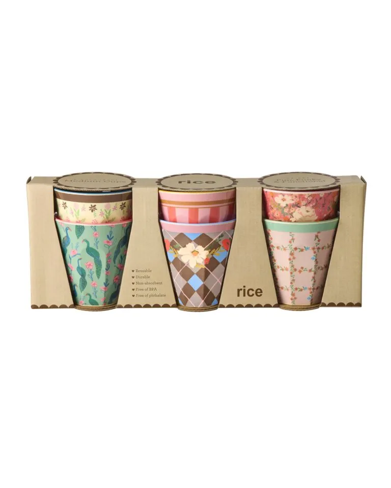 RICE RICE Kinderbecher Rice Melamin 6er-SET Becher - Pfau & Blumen Print 160ml, Melamin, Bunt, – Produktbild 1 von 3