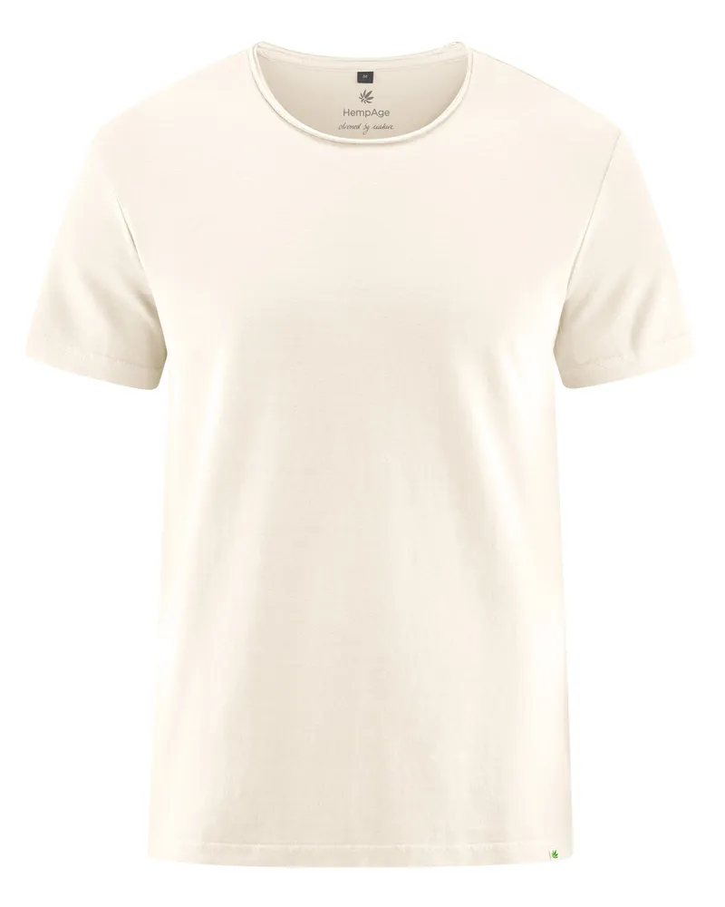 HempAge Hempage Herren vegan T-Shirt Mit Gerolltem Saum Cremefarben, Weiß, – Produktbild 1 von 2