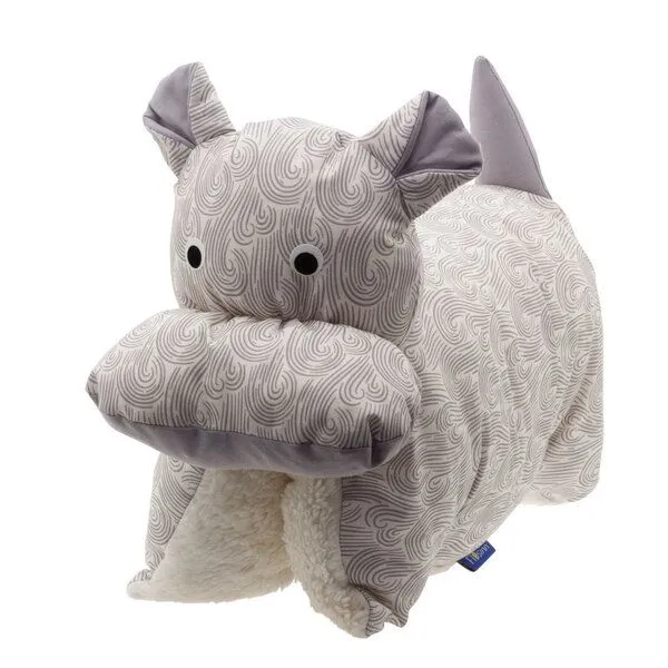 Flosinn Flosinn Kuscheltierkissen Nilpferd mit Teddyplüsch aus Baumwolle Personalisierbar, Grau, – Produktbild 4 von 5
