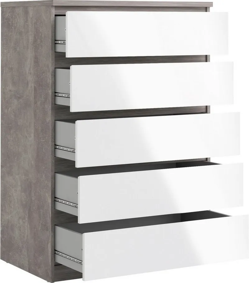 Home affaire Kommode Naia - 5 Schubladen & grifflose Front, Made in Denmark (Breite 77 cm / Höhe 111 cm, in mehreren Farben), Modern, skandinavisches Design, in mehrere Farben, Hoch, Grau, – Produktbild 4 von 5
