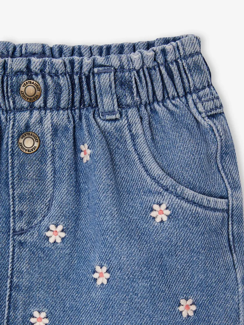 Vertbaudet Baby Jeansshorts mit Blumenstickerei, Blue stone, – Produktbild 3 von 4