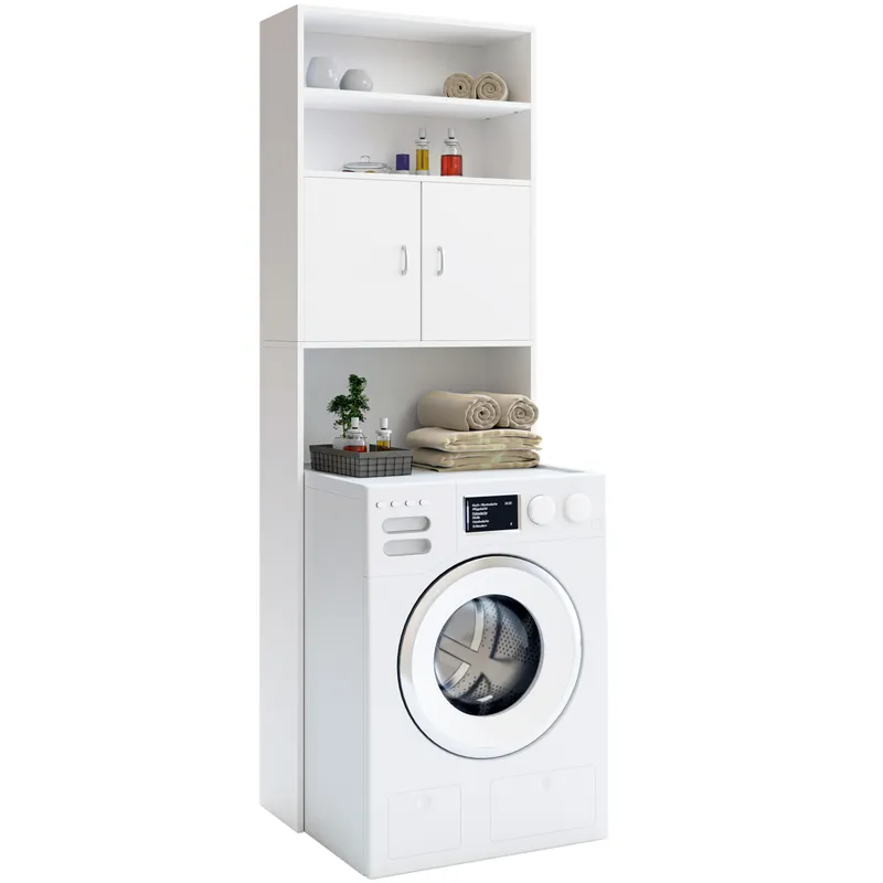Casaria® Casaria® Waschmaschinenschrank 185x63x20cm kompakt 3 Böden Magnettüren Weiß, Weiß, – Produktbild 1 von 2