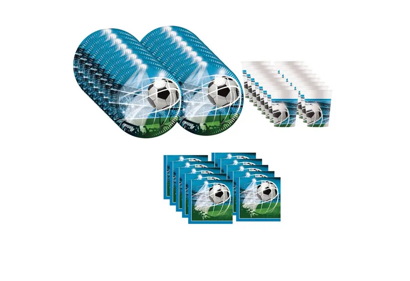 Procos Einweggeschirr-Set Fussball Partygeschirr Set 52-tlg Kindergeburtstag Football Teller, 16 Personen, Bunt, – Produktbild 1 von 5