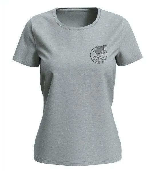 vis wear vis wear Schildkröte zwischen Ozean und Wellen Damen Special Edition Shirt, Grau meliert, – Produktbild 4 von 4