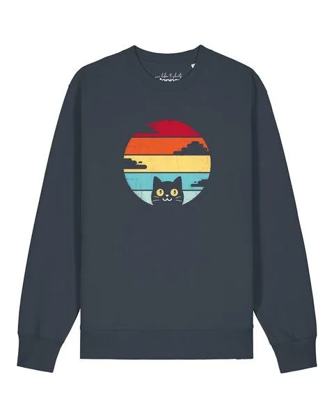watapparel watapparel Sweatshirt Unisex Retro Sunset Cat, India ink grey, – Produktbild 1 von 2