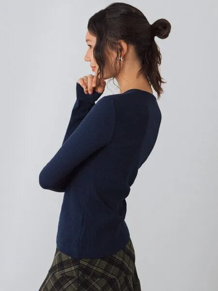 Honest Basics Honest Basics Damen Geripptes Langarmshirt aus Bio- und recycelter Baumwolle, Mitternacht, – Produktbild 4 von 4