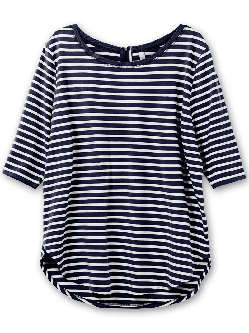 sheego Longshirt marine-weiß, Marine-weiß, – Produktbild 1 von 2