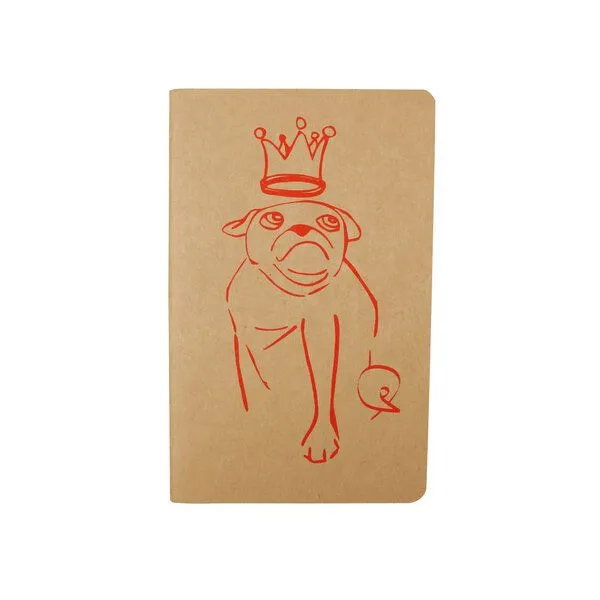 HANDGEDRUCKT HANDGEDRUCKT "Mops" Notizhefte ca. DIN A6, Natur / druckfarbe: rot, – Produktbild 1 von 3