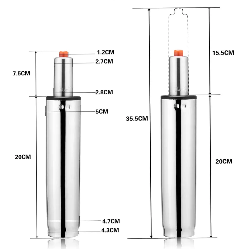 Casaria® Gasdruckfeder für Bürostühle - 355mm in bester Güteklasse III, Silber, – Produktbild 2 von 2
