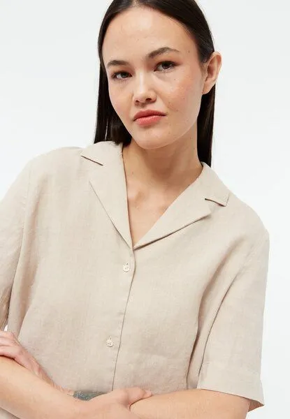 Givn Berlin Givn Berlin Kurzarmbluse GBCAROL relaxed aus Leinen, Oat beige (linen), – Produktbild 3 von 4