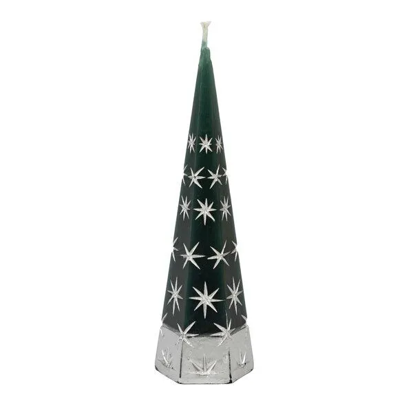 El Puente El Puente Kerze "Weihnachtsbaum mit Sternen" | Fair Trade & Handmade aus Indien, Silber,grün, – Produktbild 1 von 2