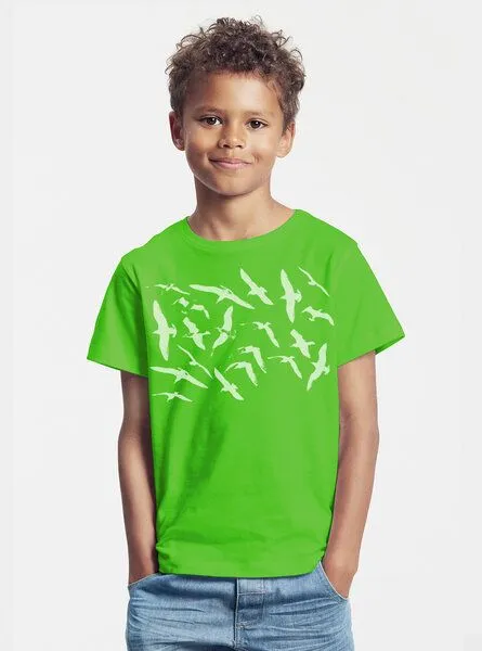 Peaces.bio - handbedruckte Biomode Peaces.bio - handbedruckte Biomode Bio-Kinder T-Shirt Möwen, Apfelgrün, – Produktbild 1 von 2
