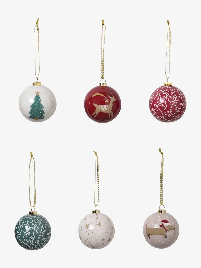 Vertbaudet Set aus 6 Weihnachtskugeln 3D, Rot bedruckt, – Produktbild 3 von 3
