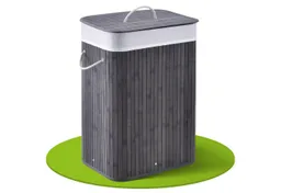 Juskys Wäschekorb Curly 72 L in Grau aus Bambus mit Deckel & waschbarem Wäschesack, Wäschesammler für 2 Personen, faltbar mit Griffen, 40 x 30 x 60 cm – Produktbild 1 von 1
