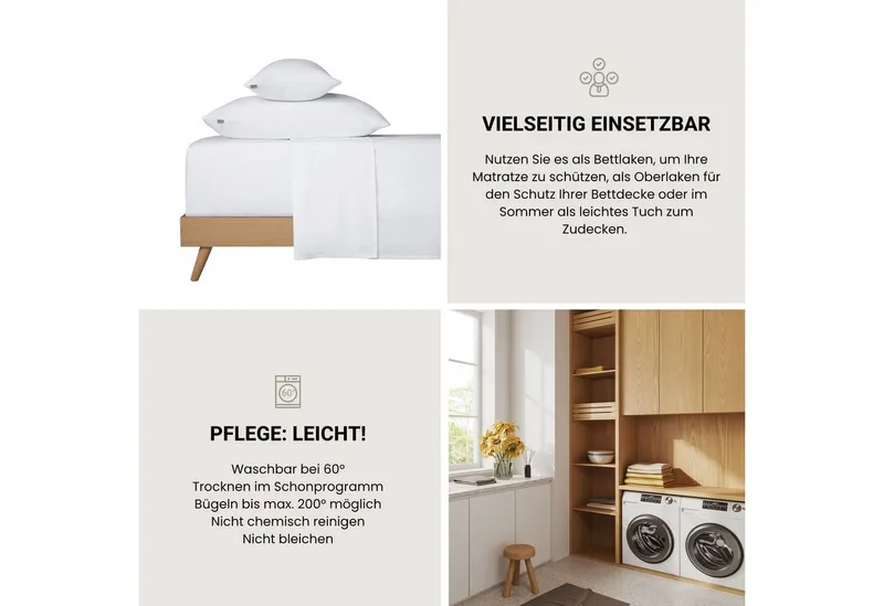 Schiesser Schiesser Bettlaken Smoothy aus glatter Baumwolle in klassischer, hotelinspirierter Optik, Renforcé, Gummizug: ohne, (1 Stück), Oeko-Tex® zertifiziert, Weiß, – Produktbild 5 von 5