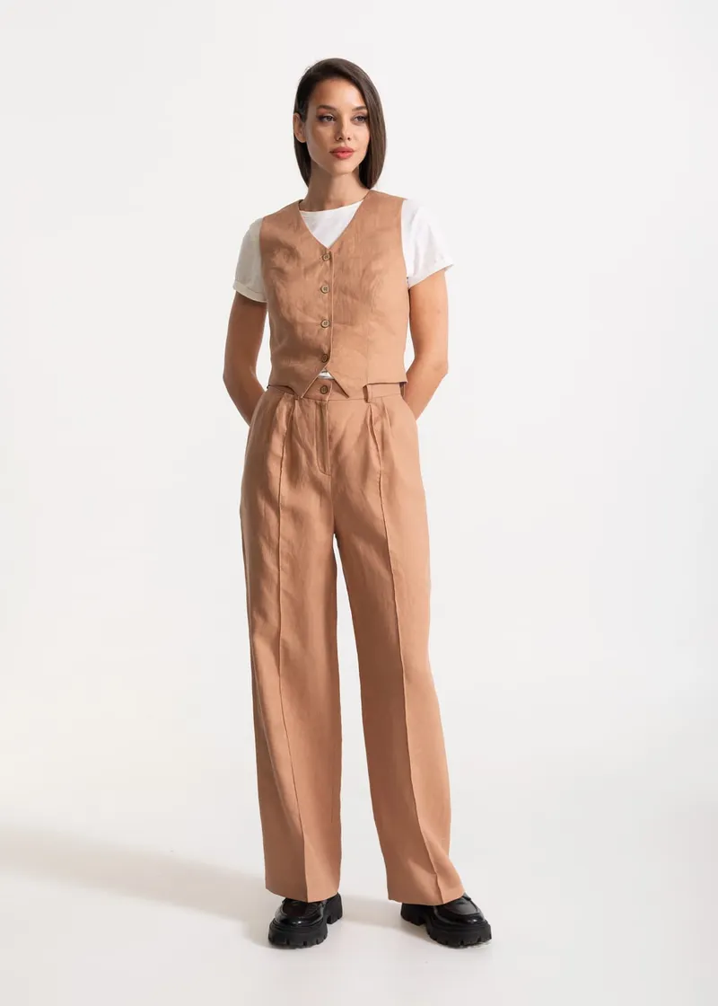 De IONESCU De IONESCU Damen vegan Hose Figa Leinen, Hellbraun, – Produktbild 1 von 2