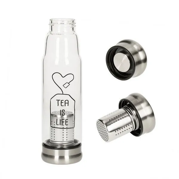 elasto elasto Glasflasche mit Teeeinsatz - Neoprenhülle und Motiv 0,5 l, Teabag, – Produktbild 3 von 4