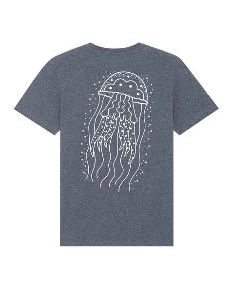 vis wear vis wear Qualle - Göttin im Ozean - Unisex T-Shirt - Recycled Bio Baumwolle, Blau meliert, – Produktbild 1 von 2