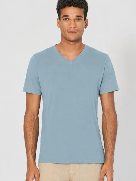 HempAge HempAge V-Kragen T-Shirt Hanf/Biobaumwolle, Wave(blau), – Produktbild 2 von 4